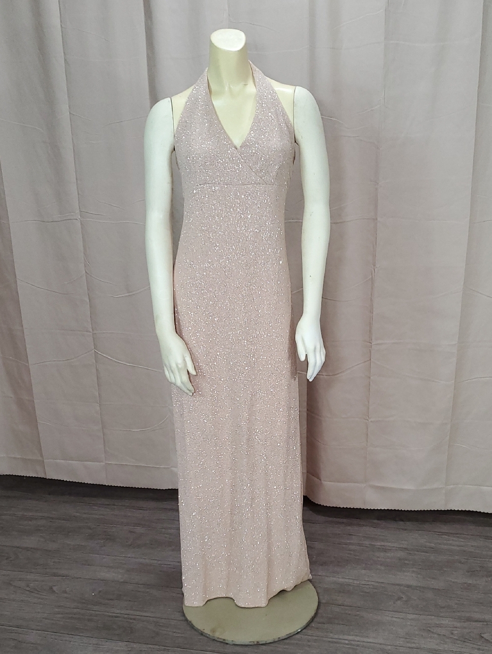 Windsor Blush-Sparkle Halter Maxi Dress